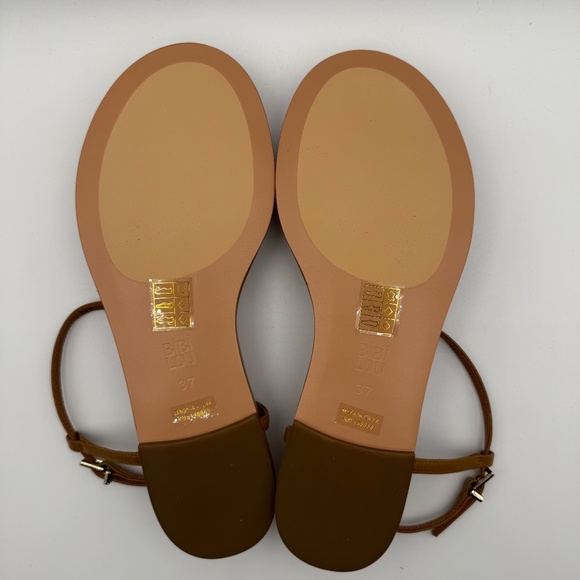 NIB BIBI LOU Anthropologie Flat Leather Toe Loop Sandals in Cedar/Tan Size 37 - Picture 7 of 12